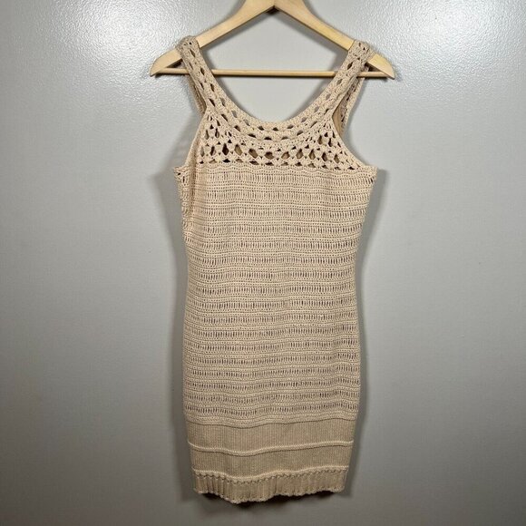 Milly Lizzy Crochet Dress Size Small Tan Lined Boho Vacation Resort Wear Cruise - Picture 1 of 9